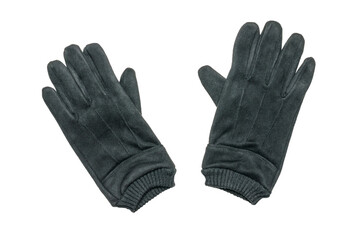 A pair of leather gloves with spread fingers isolated on a white background.