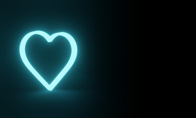 Blue neon heart. Glowing  light.