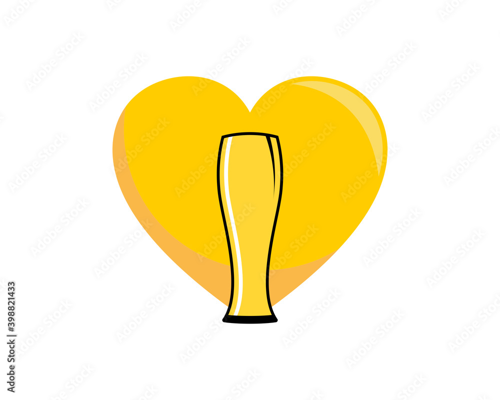 Wall mural glass beer inside the love shape