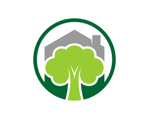 Green tree inside the house circle