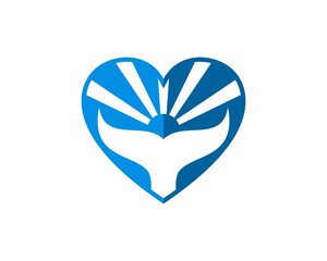 Simple blue love shape with whale tail and shinning sun