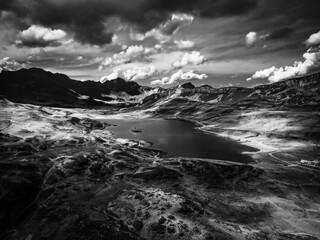 Wonderful Mountain Lake called Tannensee in the Swiss Alps - aerial photography - travel photography