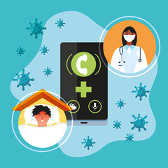 coronavirus covid 19 prevention female doctor and patient at home online consultation