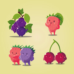 fruits kawaii funny face happiness grapes strawberry cherry and blackberry