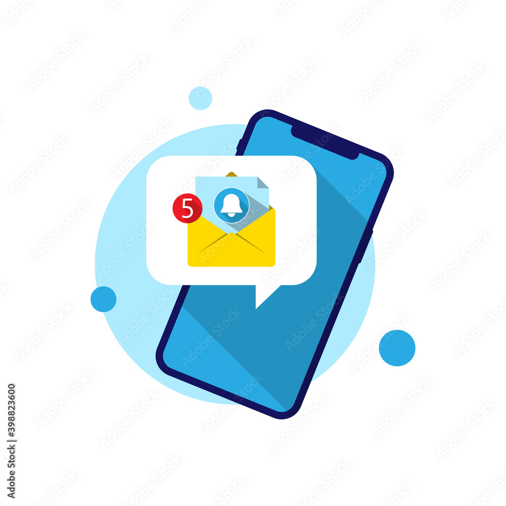 Poster new email notification on mobile phone device or smartphone concept illustration flat design vector 