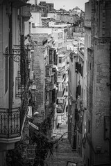 The narrow streets in the city center of Valletta Malta
