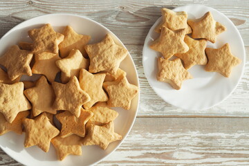 Homemade star-shaped cookies. Top view.