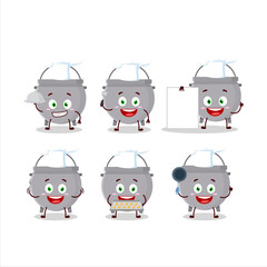 Cartoon character of cauldron bottle with various chef emoticons