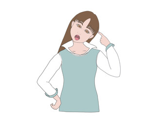 頭にきて大きな声を出す30代女性のカラーイラスト