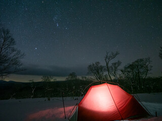 tent snow winter star light