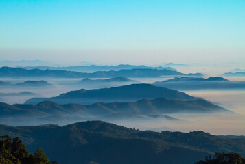 mountains in the fog