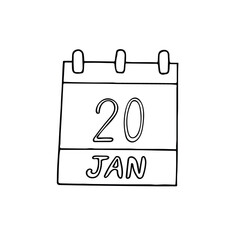 calendar hand drawn in doodle style. January 20. Penguin Awareness Day, Martin Luther King, date. icon, sticker, element, design. planning, business holiday