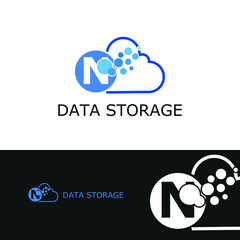 N Letter and cloud icon for data transfer, storage, big data, and technology logo concept