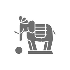 Vector elephant, circus animal show grey icon.