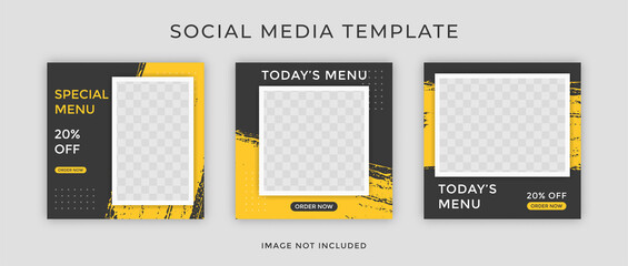 Template Post for Social Media AdSet of Editable square food banner template designs with brushstrokes. Suitable for Social Media Post restaurant and culinary digital Promotion.