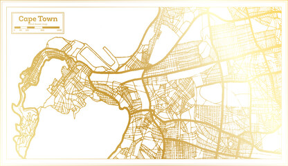 Cape Town South Africa City Map in Retro Style in Golden Color. Outline Map.