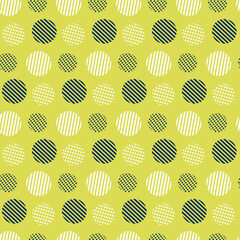 Simple geometric pattern with different circles. Vector illustration on a mustard color background. For packaging, fabric, scrapbooking and decoration. Minimalistic and simple style.