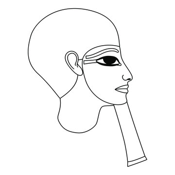 recommend clip art: Portrait of ancient Egyptian man. Head of God Ptah. Pharaoh with fake beard in profile. Black and white linear silhouette.