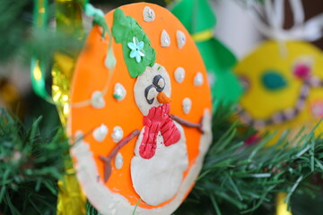 hand-made children christmas decorations on the new year tree