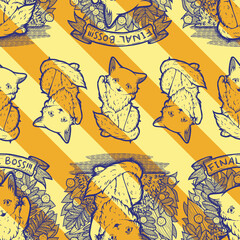 Cute Kitty Final Boss Seamless Surface Pattern Design with Quote