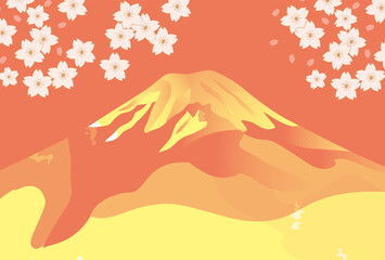 和風 桜と富士山と波の日本画風イラスト Abstract Poster Abstra ヨーグル