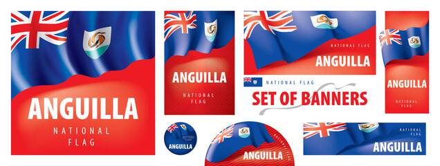 Vector set of banners with the national flag of the Anguilla