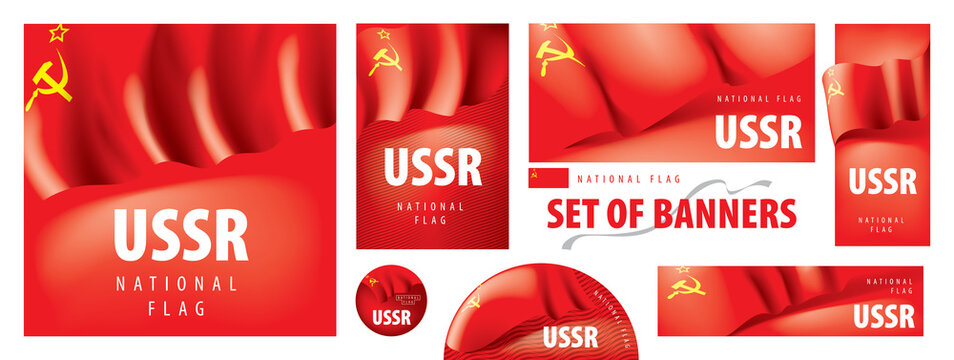 Vector set of banners with the national flag of the USSR
