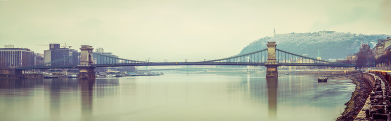 Chain Bridge morning panorama in Budapest. Hungary 