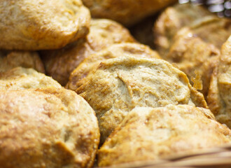 Fresh loaves of rye or wheat breads