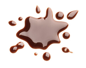 Spilled liquid chocolate on white background