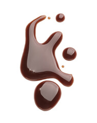 Spilled liquid chocolate on white background