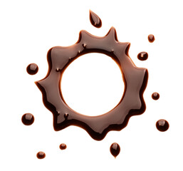 Spilled liquid chocolate on white background