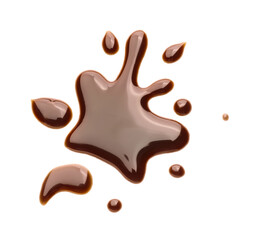 Spilled liquid chocolate on white background