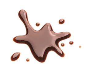 Spilled liquid chocolate on white background