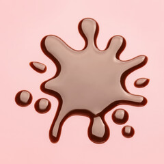 Spilled liquid chocolate on color background