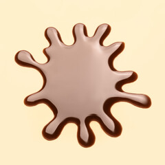 Spilled liquid chocolate on color background