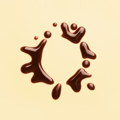 Spilled liquid chocolate on color background
