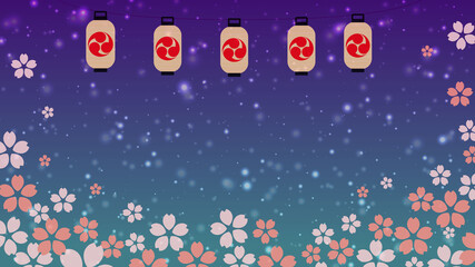 Japanese festival paper lanterns with pink sakura cherry blossom flower 