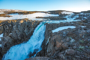 Waterfall on the Hikikal river, Putorana Plateau. Russia