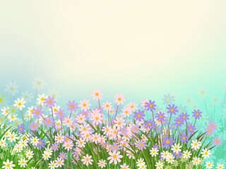 Fototapeta na wymiar Illustration for background and create from tablet, meadow with flowers.