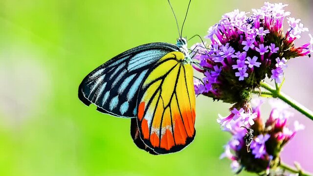 HD 1080p super slow 240 fps Thai butterfly in pasture VERBENA BONARIENSIS flowers Insect outdoor nature