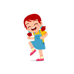 Obraz premium cute little kid girl show happy and celebrate pose expression