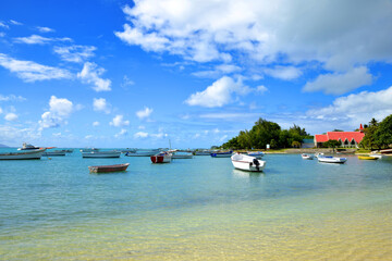 Fototapeta na wymiar Boats in Cap Malheureux, Mauritius island, Indian Ocean.