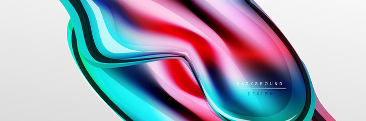 Vector abstract background, flowing liquid style bubble with metallic, color quicksilver chrome texture and color glow effects