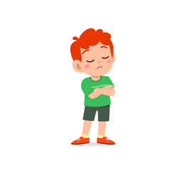 cute little kid boy dissatisfied with arm folded pose expression