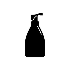 Cosmetic container in the form of plastic bottle with spray head. Illustration design in the form of silhouette with thin white lines. Isolated icon in flat style on white background
