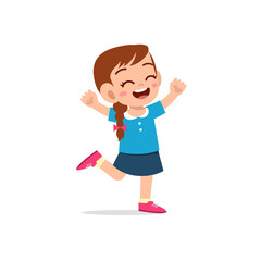 cute little kid girl stand happy celebrating pose expression