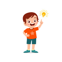 cute little kid boy show idea pose expression with light bulb sign