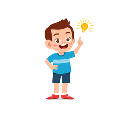 cute little kid boy show idea pose expression with light bulb sign