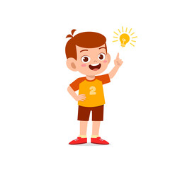cute little kid boy show idea pose expression with light bulb sign